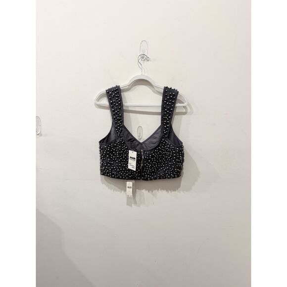 NWT Anthropologie Pearl Embellished V-Neck Crop Bra Top Gray Women's Size 14 - Picture 3 of 5